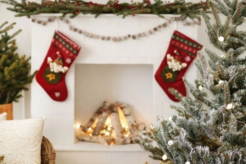 tree near fireplace